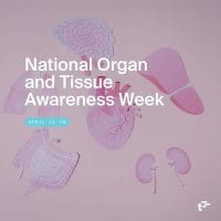 Paper cutouts of organs, including a brain, heart, liver, kidneys, intestines, and lungs. Text over image reads: "National Organ and Tissue Awareness Week. April 22-28."