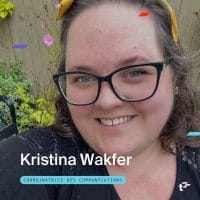 Portrait de Kristina Wakfer. Le texte se lit comme suit : " Kristina Wakfer. Coordinatrice des communications. "