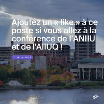 Image du front de mer de Gatineau. Le texte se lit comme suit : « Ajoutez un like à ce post si vous allez à la conférence de l'ANIIU et de l'AIIUQ ! 7 au 9 juin. »