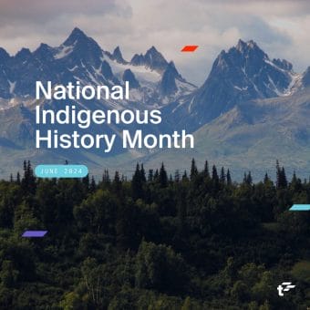 Image of a forest in front of a mountain range. Text reads: "National Indigenous History Month. June 2024."