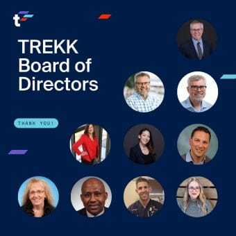 Headshots of TREKK's Board of Directors on navy background. Text reads: "TREKK Board of Directors. Thank You!"