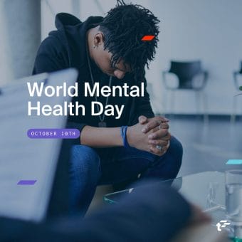 Teen sits on couch, handing their head. Text reads: "World Mental Health Day. October 10th."