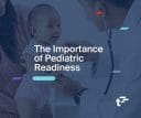 Promotional image for a news article titled “The Importance of Pediatric Readiness.” The background shows a healthcare professional using a stethoscope to examine a baby being held by a caregiver. The image includes colorful graphic elements and the TREKK logo.